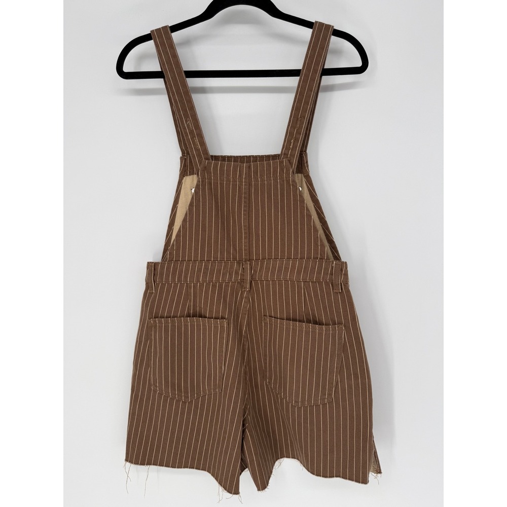 WEWOREWHAT SLIT OVERALL SHORT BROWN PINSTRIPE 100% COTTON SMALL NWT - FLAW - Picture 11 of 12